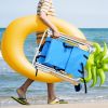 Folding Beach Chair Set of 2 for Adults, 4 Position Portable Backpack Foldable Camping Chair with Headrest Cup Holder and Wooden Armrests, Blue - as p